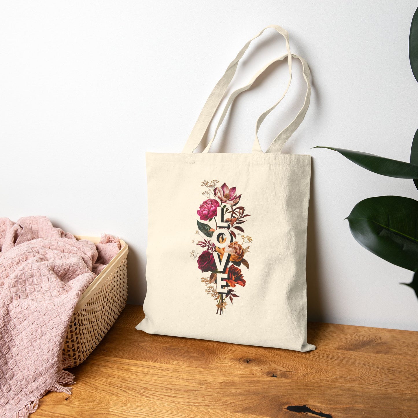 Floral Love Cotton Canvas Tote Bag - Eco-Friendly Chic for Everyday Use