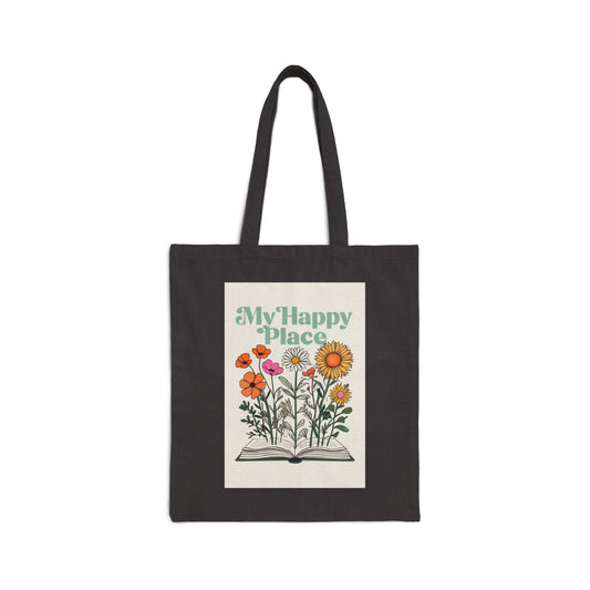 My Happy Place Floral Tote Bag - Eco-Friendly Cotton Canvas for Everyday Use
