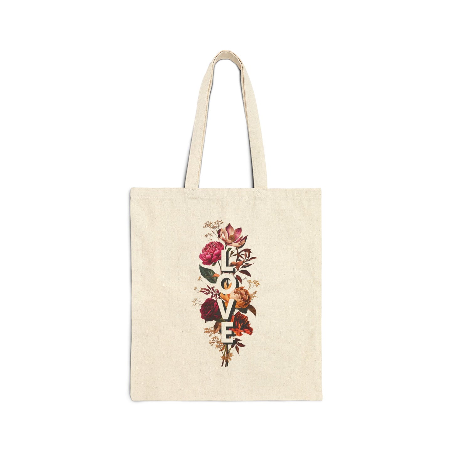 Floral Love Cotton Canvas Tote Bag - Eco-Friendly Chic for Everyday Use
