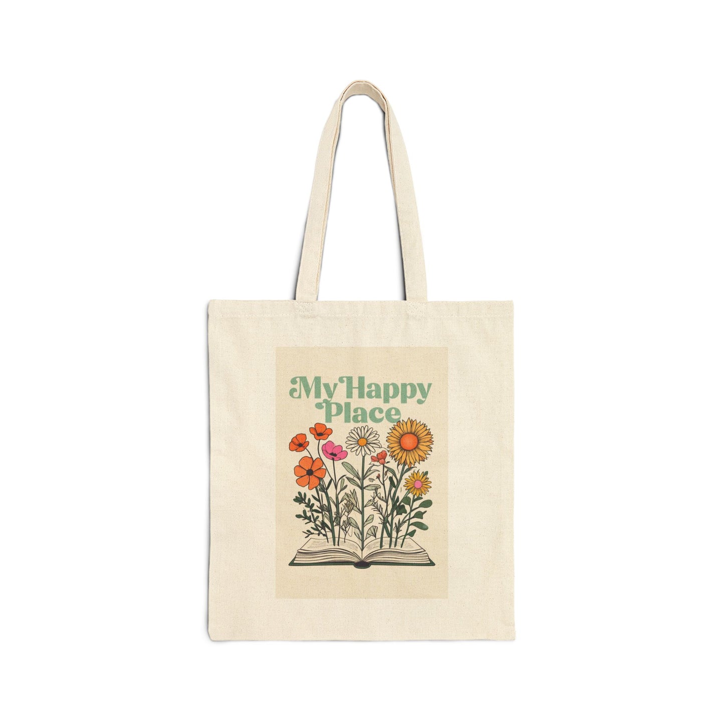 My Happy Place Floral Tote Bag - Eco-Friendly Cotton Canvas for Everyday Use