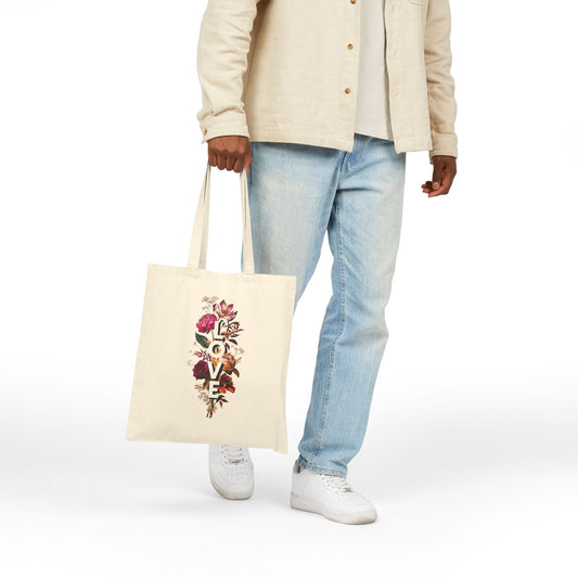 Floral Love Cotton Canvas Tote Bag - Eco-Friendly Chic for Everyday Use
