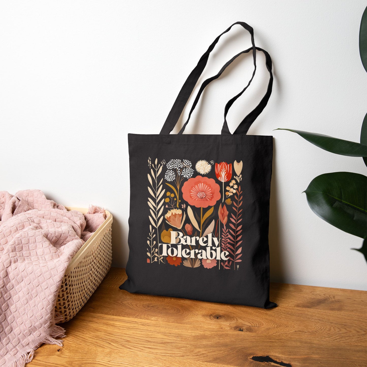 Tote Bag - Barely Tolerable Quote Canvas Bag for Everyday Use