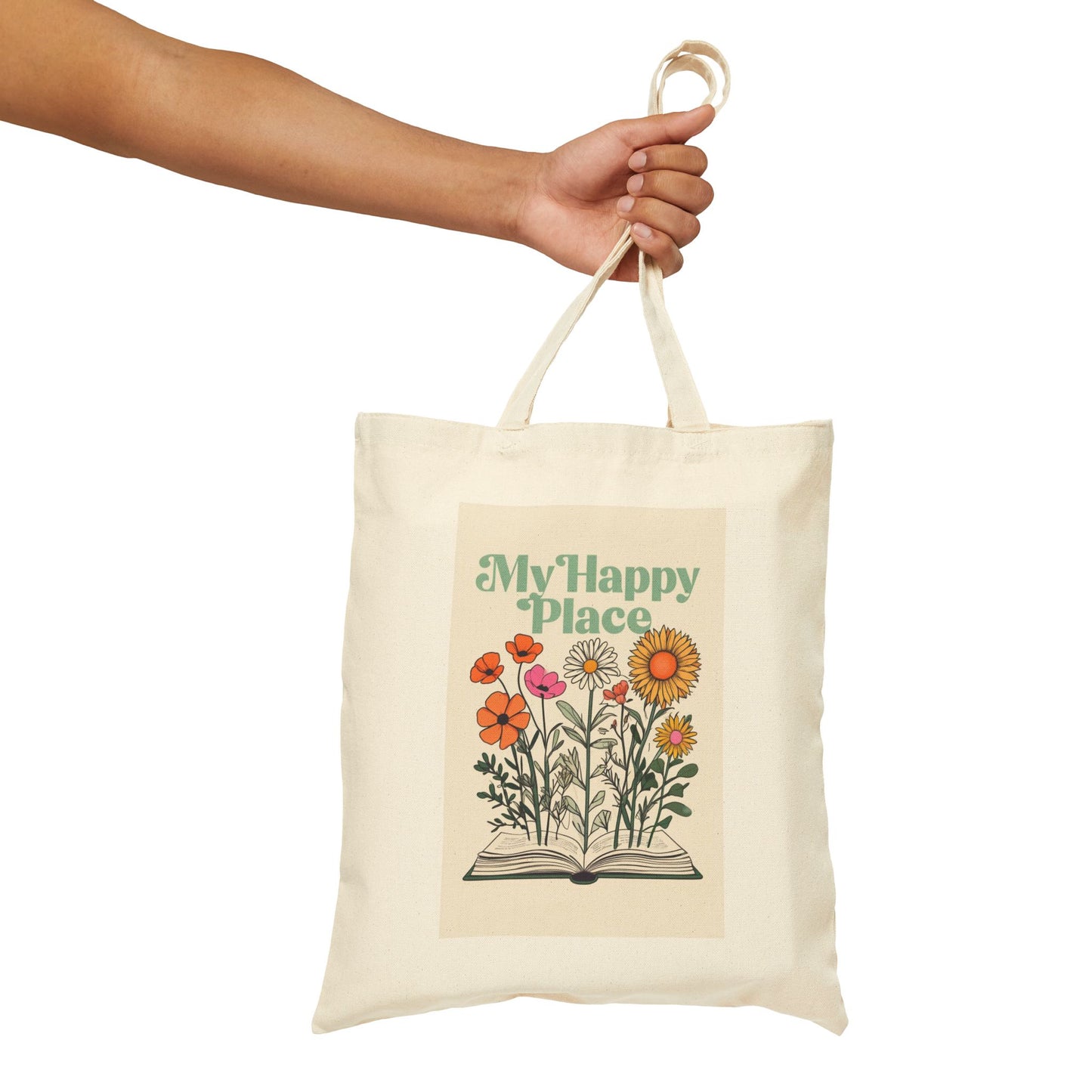 My Happy Place Floral Tote Bag - Eco-Friendly Cotton Canvas for Everyday Use