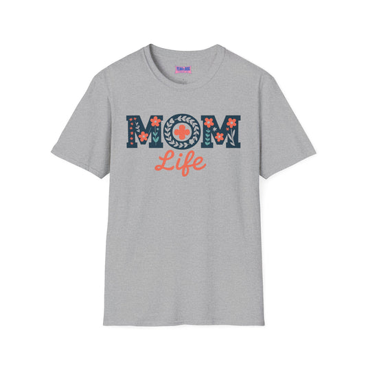 Mom Life Unisex Softstyle T-Shirt - Floral Design