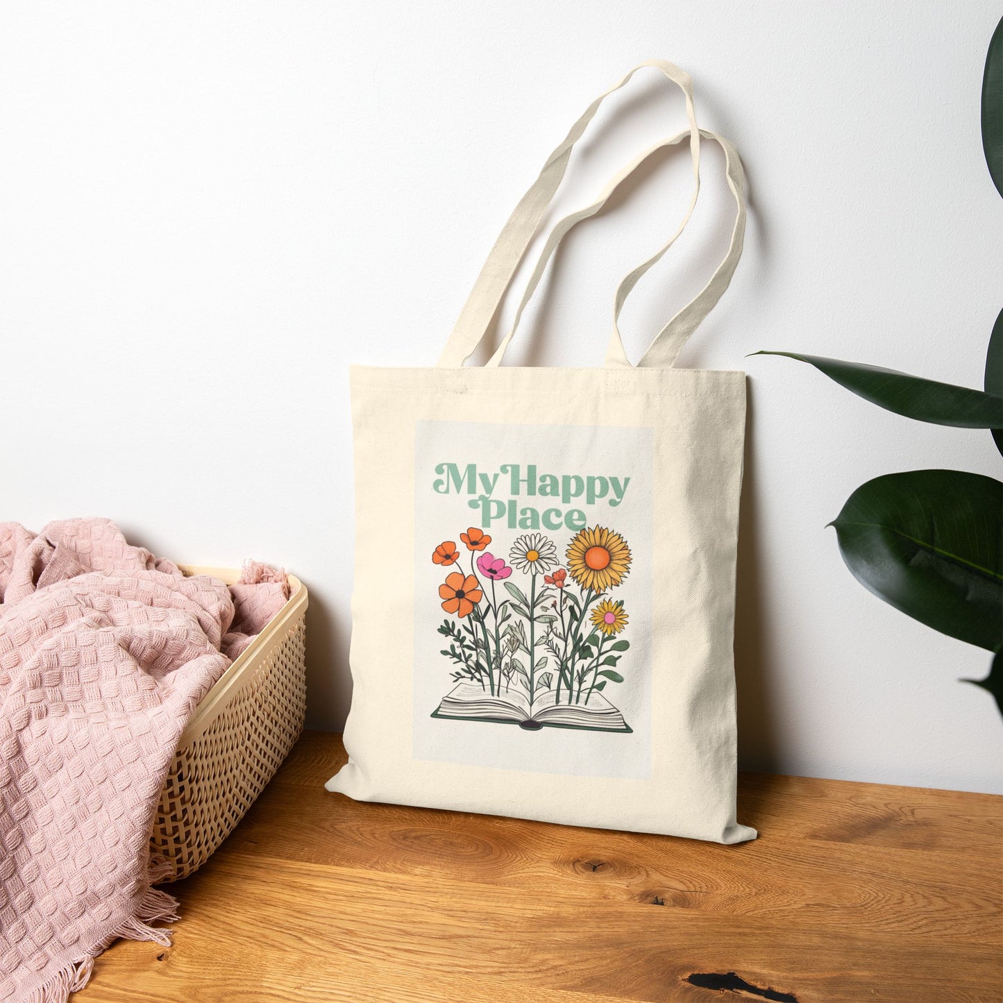 My Happy Place Floral Tote Bag - Eco-Friendly Cotton Canvas for Everyday Use