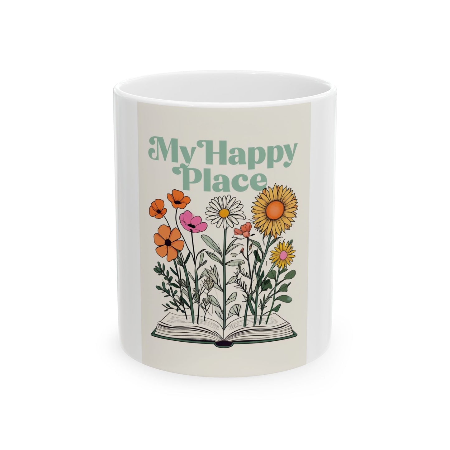 My Happy Place Ceramic Mug - Floral Book Design - Perfect Gift for Book Lovers