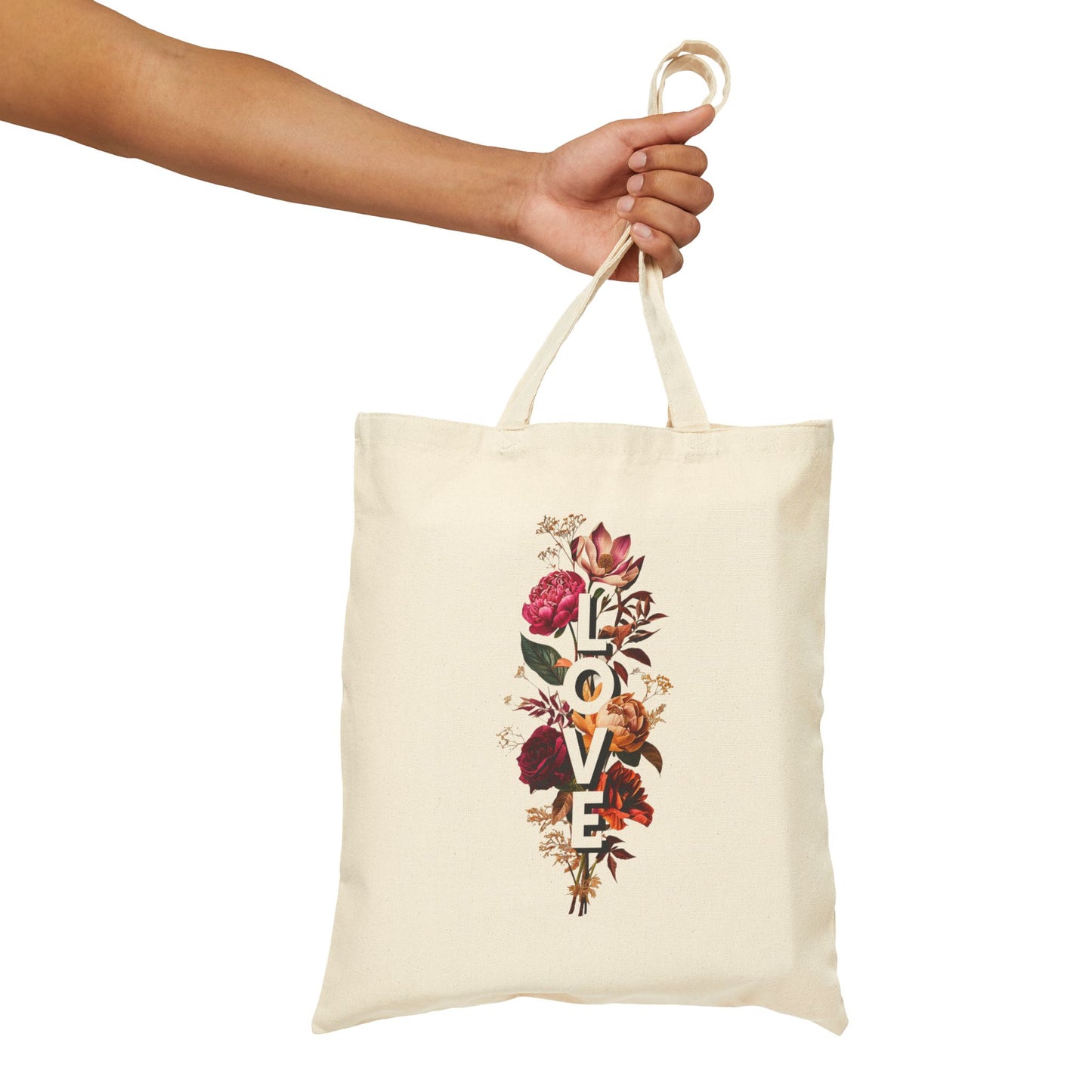 Floral Love Cotton Canvas Tote Bag - Eco-Friendly Chic for Everyday Use