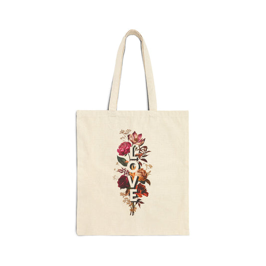 Floral Love Cotton Canvas Tote Bag - Eco-Friendly Chic for Everyday Use