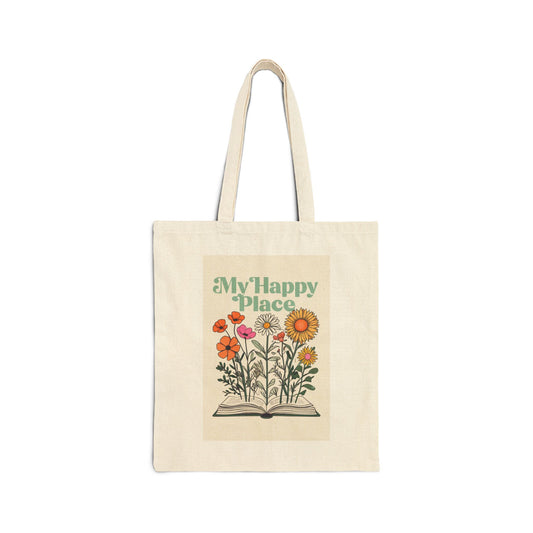 My Happy Place Floral Tote Bag - Eco-Friendly Cotton Canvas for Everyday Use