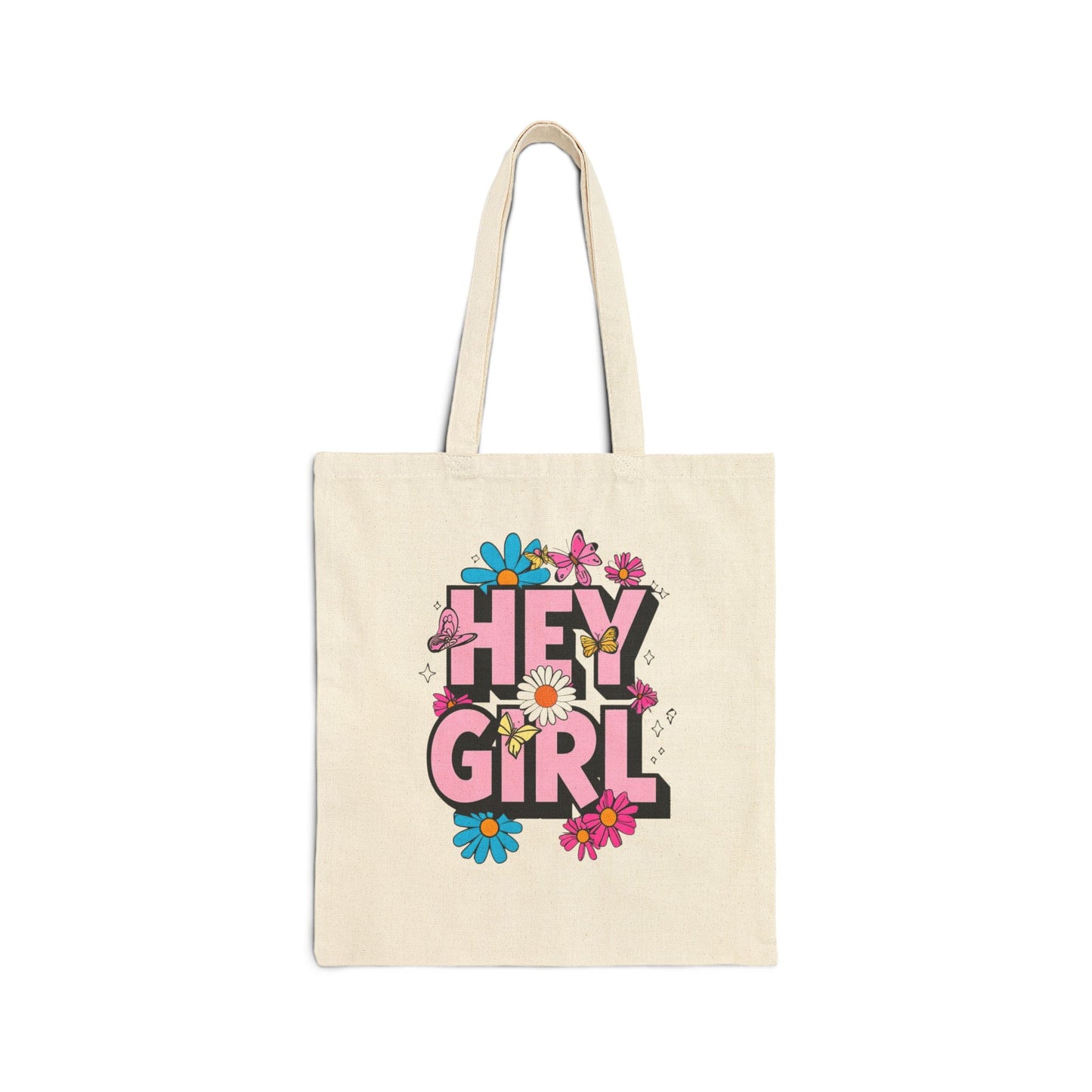 Hey Girl Floral Cotton Canvas Tote Bag - Eco-Friendly, Stylish, Perfect for Everyday Use
